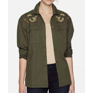 Skylar & Jade Womens Shacket Green Lightweight Embroidery Military Jacket XL